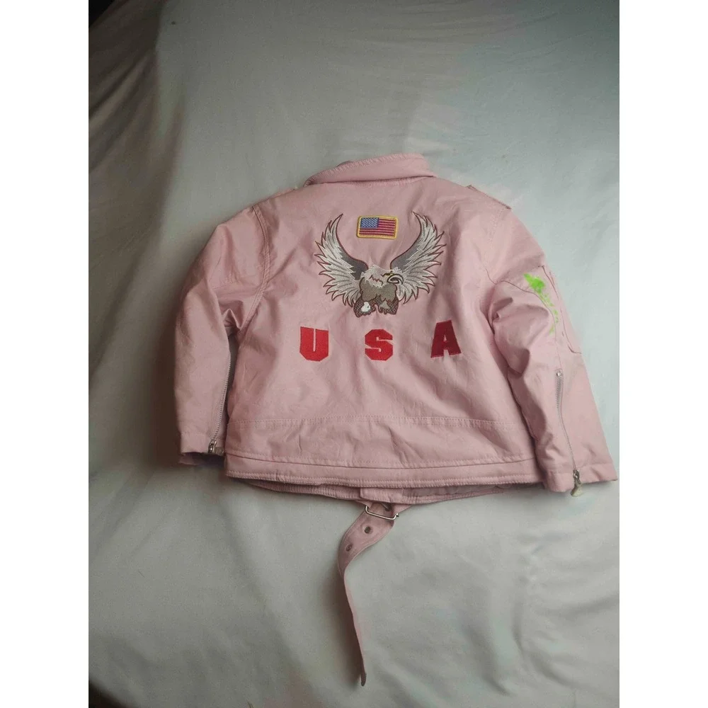 Outdoor Habitat Motorcycle Jacket Girls 7T Pink Faux Leather USA Eagle Biker